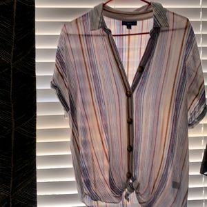 APT 9 Button down tie front blouse